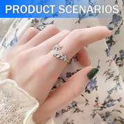 Rings for Women, Adjustable Leaf Open Ring Stress Relief Anxiety Thumb Rings Wrap Around Leaves Rhinestones Promise Ring Jewellery Gifts for Girls Girlfriends Birthday Anniversary